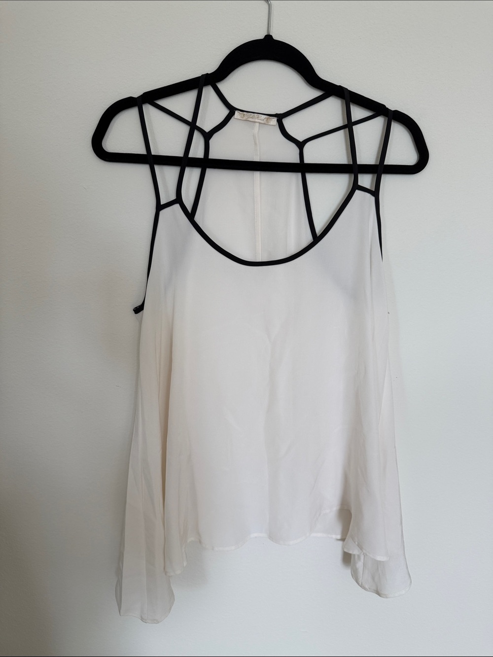 White Chiffon Camisole with Black Contrast Strappy Yoke